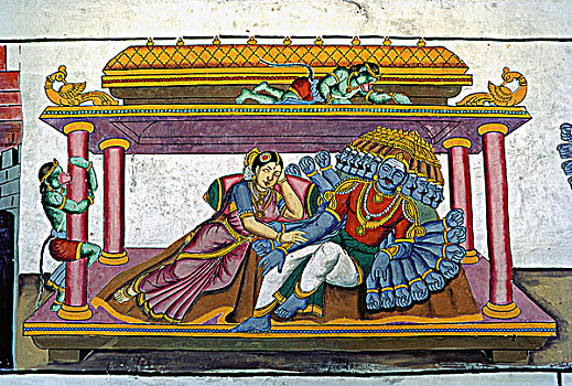 印度,泰米尔纳德邦,贡伯戈纳姆,壁画,庙宇,16世纪