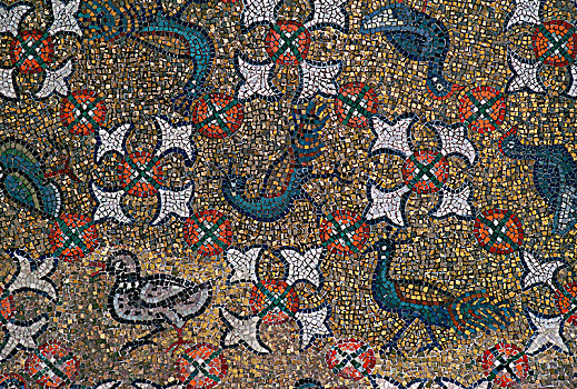 屋顶,图案,孔雀,鸟,6世纪,艺术家,未知