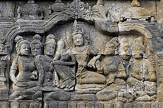浅浮雕,古老,佛教寺庙,浮罗佛屠,印度尼西亚