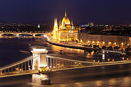风景,上方,链索桥,议会,多瑙河,布达佩斯,匈牙利