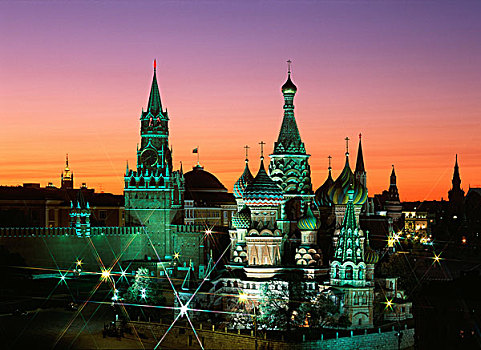 瓦西里升天大教堂,夜景,莫斯科,俄罗斯
