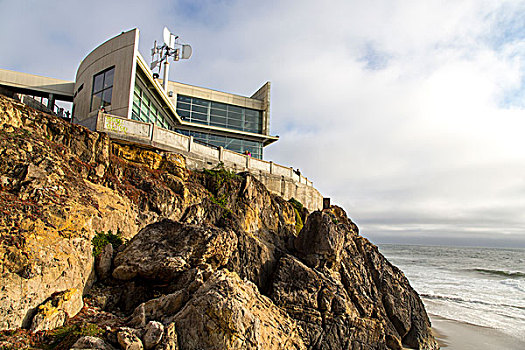 悬崖,房子,餐馆,俯瞰,太平洋,海洋,旧金山,加利福尼亚,美国