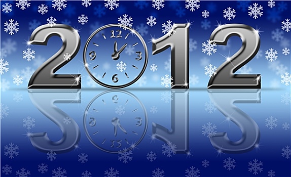 银,新年快乐,钟表,雪花