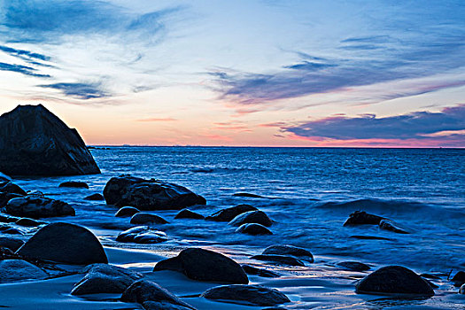 石头,海洋,罗弗敦群岛,挪威,欧洲
