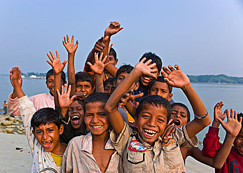 高兴,孩子,孟加拉,亚洲