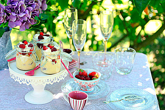 红色,夏季水果,甜点,桌子,花园