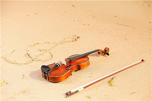 小提琴,海滩,音乐,概念