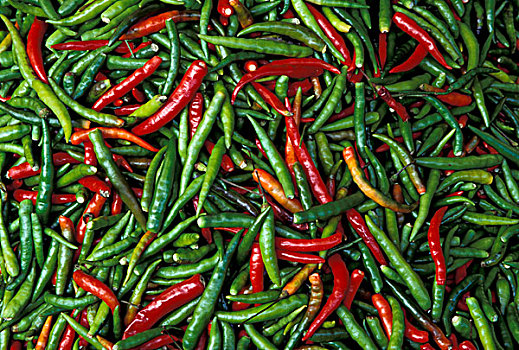泰国,曼谷,红色,绿色,辣椒,提供,辣味,咖喱,许多,餐具