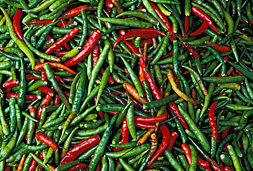 泰国,曼谷,红色,绿色,辣椒,提供,辣味,咖喱,许多,餐具