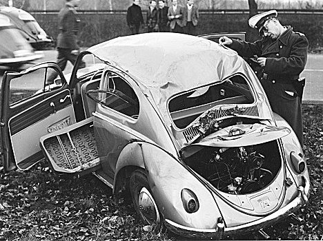 警察,大众汽车,甲壳虫汽车,损坏,60年代,柏林,德国,欧洲