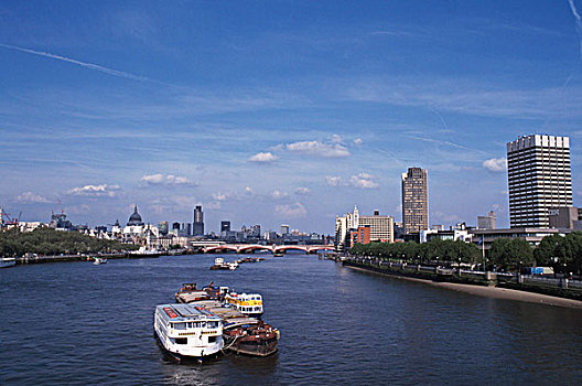 俯拍,游览船,河,泰晤士河,伦敦,英格兰