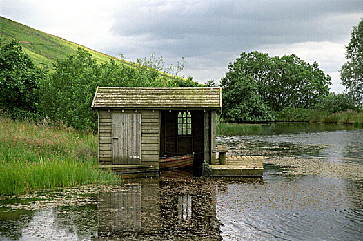 船库,鲑鱼,湖,位于,苏格兰,边界,英国