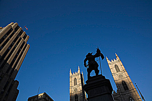 老,建筑,纪念建筑,面对,尖顶,圣母院,大教堂,蒙特利尔老城,魁北克,加拿大
