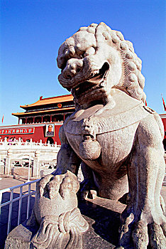 中国,北京,石狮,正面,天安门