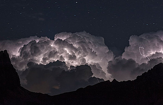 雷暴,夜空,风景,区域,白云岩,威尼托,意大利,欧洲