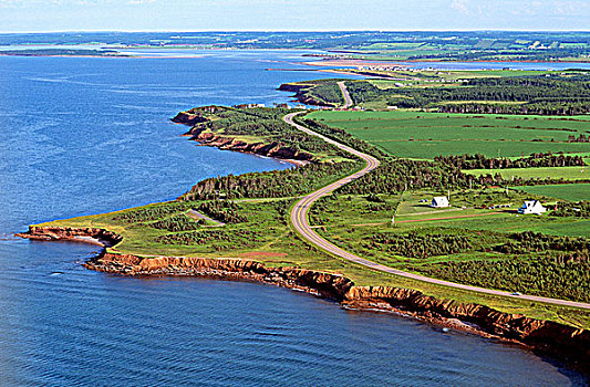 俯视,爱德华王子岛,国家公园,加拿大,公路,海岸线