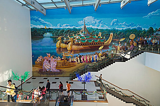 缅甸,大厅,壁画,仰光,国际机场