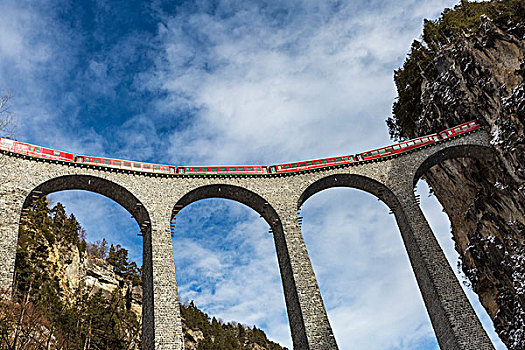 高速列车,红色,列车,高架桥,瑞士,欧洲