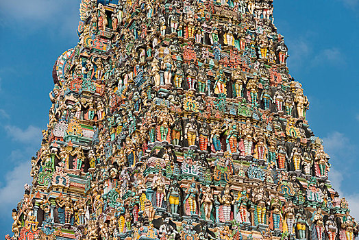 彩色,雕塑,神,魔鬼,楼塔,门楼,安曼,庙宇,马杜赖,泰米尔纳德邦,印度,亚洲