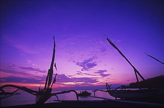 剪影,船,黄昏,巴厘岛,印度尼西亚