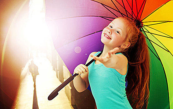 愉悦,红发,女孩,彩色,伞
