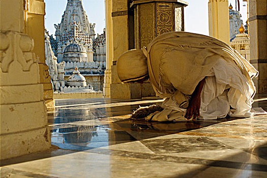耆那教,女僧侣,祈祷,一个,庙宇,古吉拉特,印度,亚洲