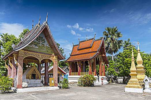 寺院,琅勃拉邦,露天市场,佛教寺庙,老挝