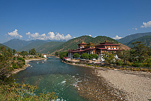 宗派寺院,要塞,普那卡,地区,喜马拉雅山,不丹,亚洲