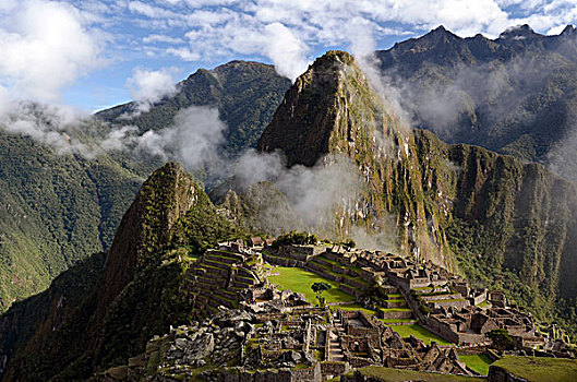 印加遗迹,马丘比丘,安第斯山脉,雾,世界遗产,乌鲁班巴河谷,靠近,库斯科,秘鲁,南美