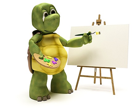 龟,画架,绘画,调色板