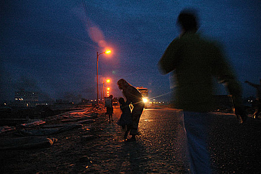 夜间,场景,达卡,城市,男人,公司,工作,紧急,政府,孟加拉,一月,2007年