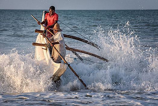 渔民,海滩,斯里兰卡,亚洲