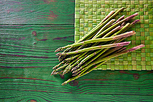 绿芦笋,新鲜,木质,单色调,乡村,桌子
