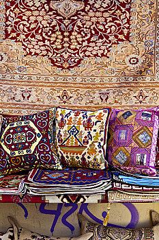 土耳其,地毯,枕头,出售,商店,布拉卡区,雅典,希腊