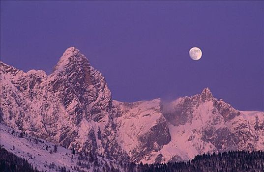 月亮,上方,山峦,攀升,奥地利