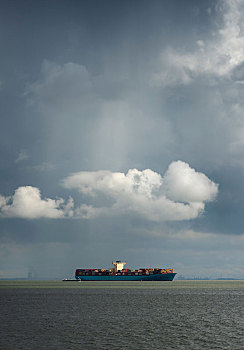 云,上方,货柜船,荷兰