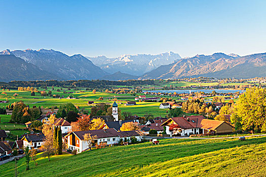 风景,上方,湖,山脉,上巴伐利亚,巴伐利亚,德国,欧洲