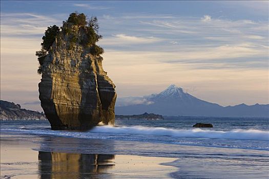 海蚀柱,塔拉纳基,背景,新西兰