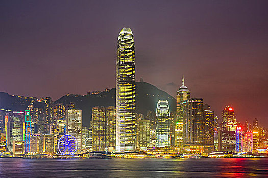 香港,天际线,摩天大楼,香港岛,风景,尖沙嘴,黄昏,中国,亚洲