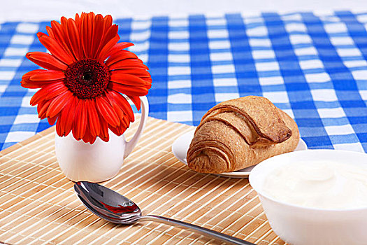 欧式早餐,牛角面包,白色背景,盘子