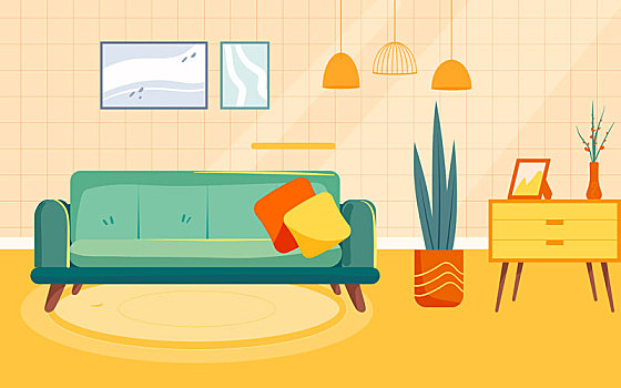 室内客厅沙发居家办公插画自由职业宅家海报