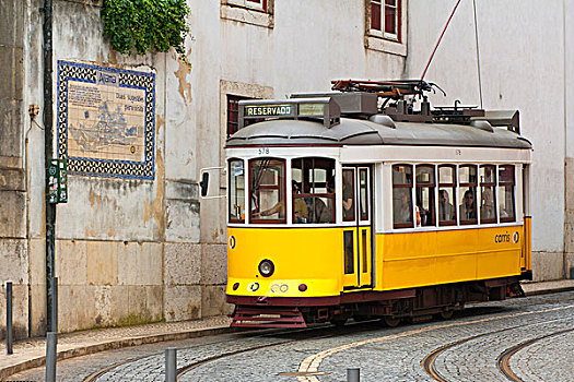 有轨电车,街道,阿尔法马区,地区,里斯本,葡萄牙,欧洲
