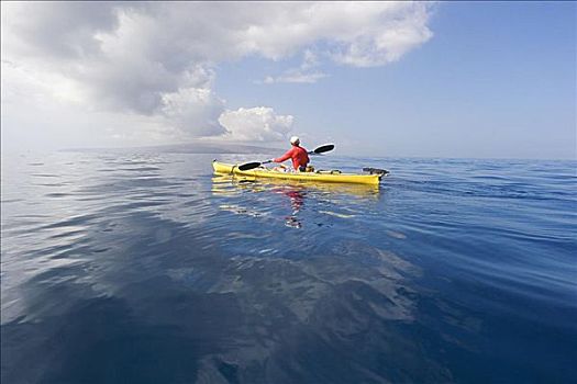 夏威夷,毛伊岛,男人,黄色,皮筏艇,平静,海洋,南方,海岸