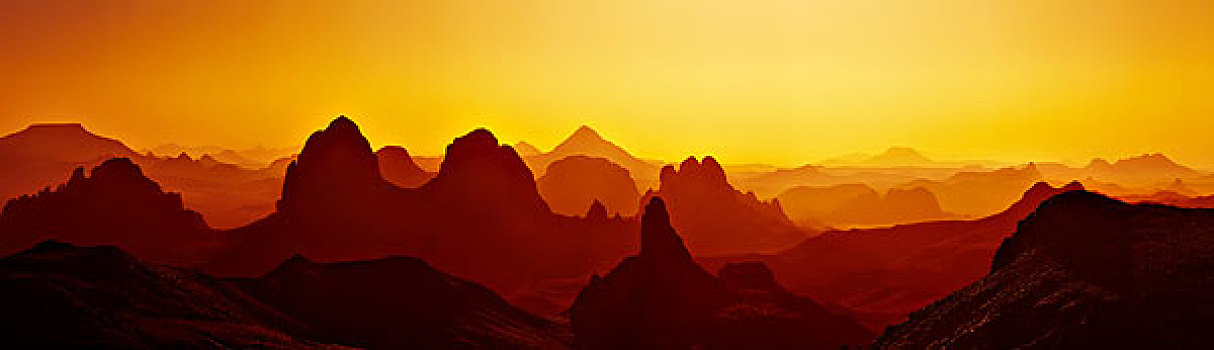 日出,撒哈拉沙漠,阿哈加尔,山,阿尔及利亚