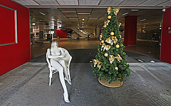 圣诞节,树,裸露,人体模型,讽刺,装饰,破产,地区,北莱茵威斯特伐利亚,德国,欧洲