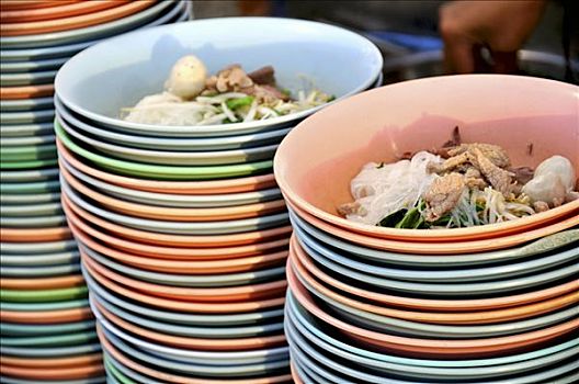 面条汤,肉,准备好,塑料碗,泰国