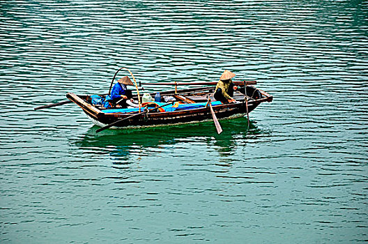 越南,下龙湾,两个,渔民,船