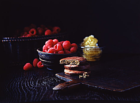 奢华,巧克力涂层,树莓,蜂蜜,味道,饼干,旧式,桌子,低,钥匙