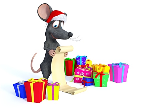 卡通,老鼠,戴着,圣诞帽,读,长,圣诞节