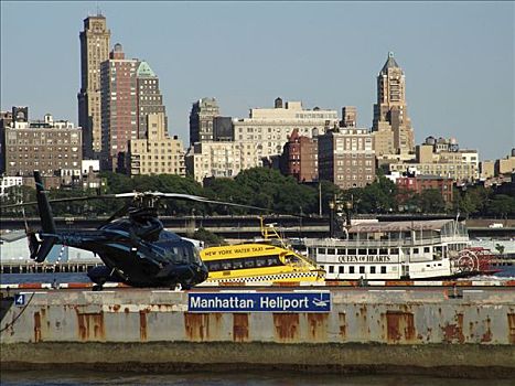 美国,纽约,曼哈顿,直升机场,市区,东河,天际线,布鲁克林,高度,水系,渡船